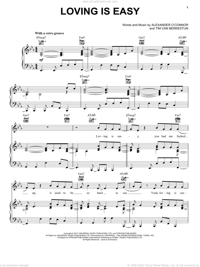 Loving Is Easy (feat. Benny Sings) sheet music for voice, piano or guitar by Rex Orange County and Tim Van Berkestijn, intermediate skill level