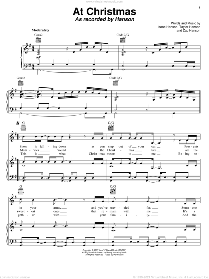 At Christmas sheet music for voice, piano or guitar by Isaac Hanson, Taylor Hanson and Zachary Hanson, intermediate skill level