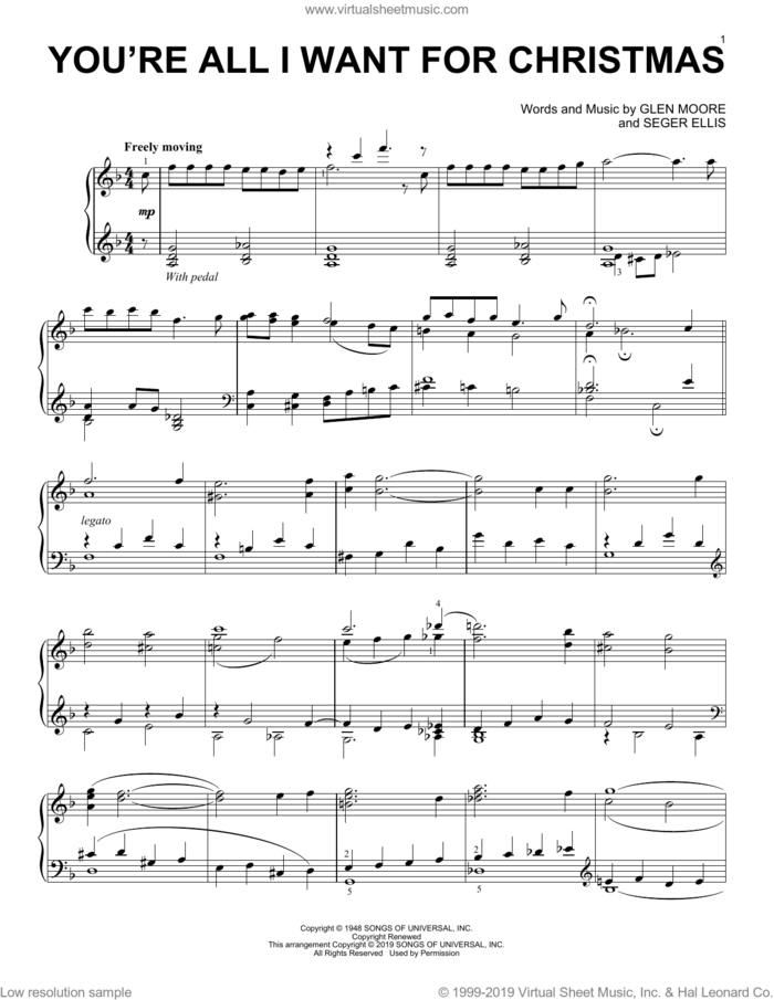 You're All I Want For Christmas sheet music for piano solo by Glen Moore, Glen Moore and Seger Ellis and Seger Ellis, intermediate skill level