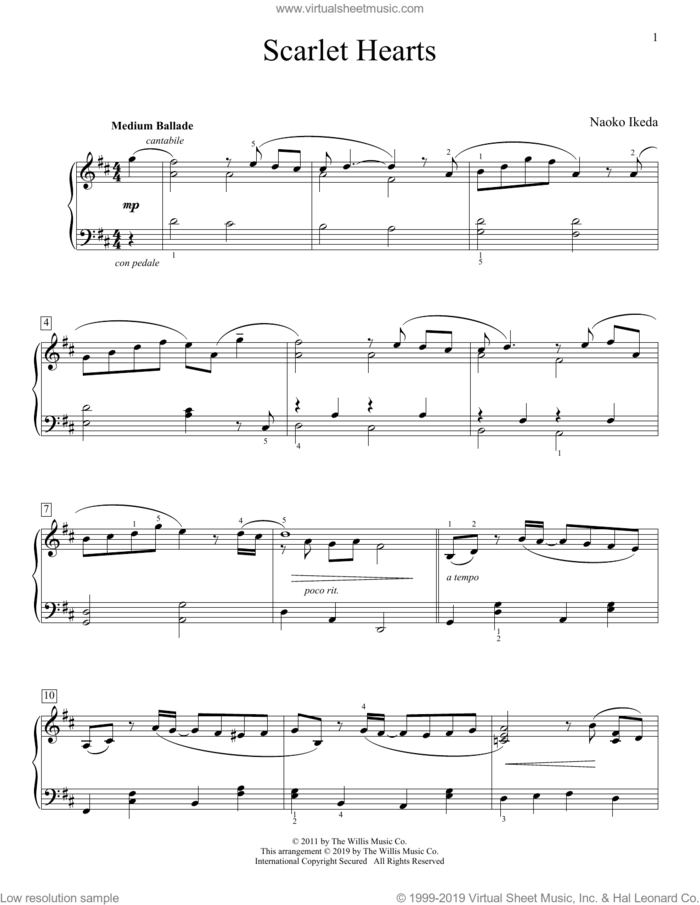 Scarlet Hearts sheet music for piano solo (elementary) by Naoko Ikeda, beginner piano (elementary)