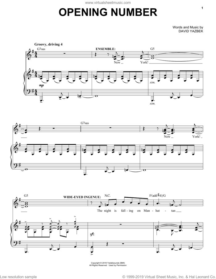 Opening Number (from the musical Tootsie) sheet music for voice and piano by David Yazbek, intermediate skill level