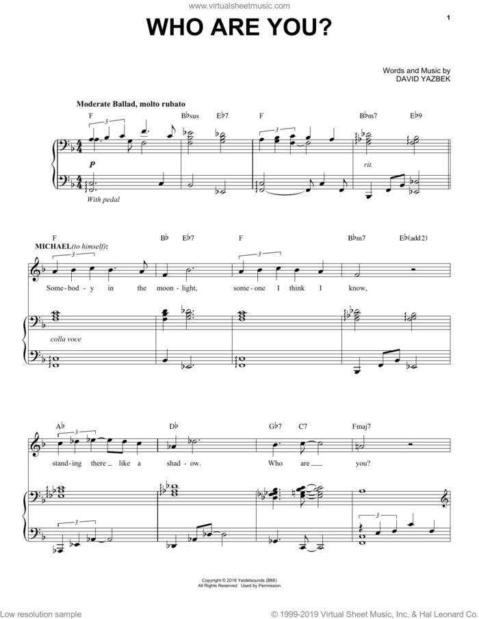Who Are You? (from the musical Tootsie) sheet music for voice and piano by David Yazbek, intermediate skill level