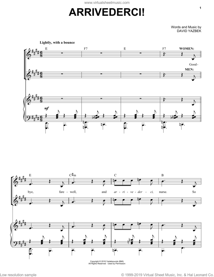 Arrivederci! (from the musical Tootsie) sheet music for voice and piano by David Yazbek, intermediate skill level