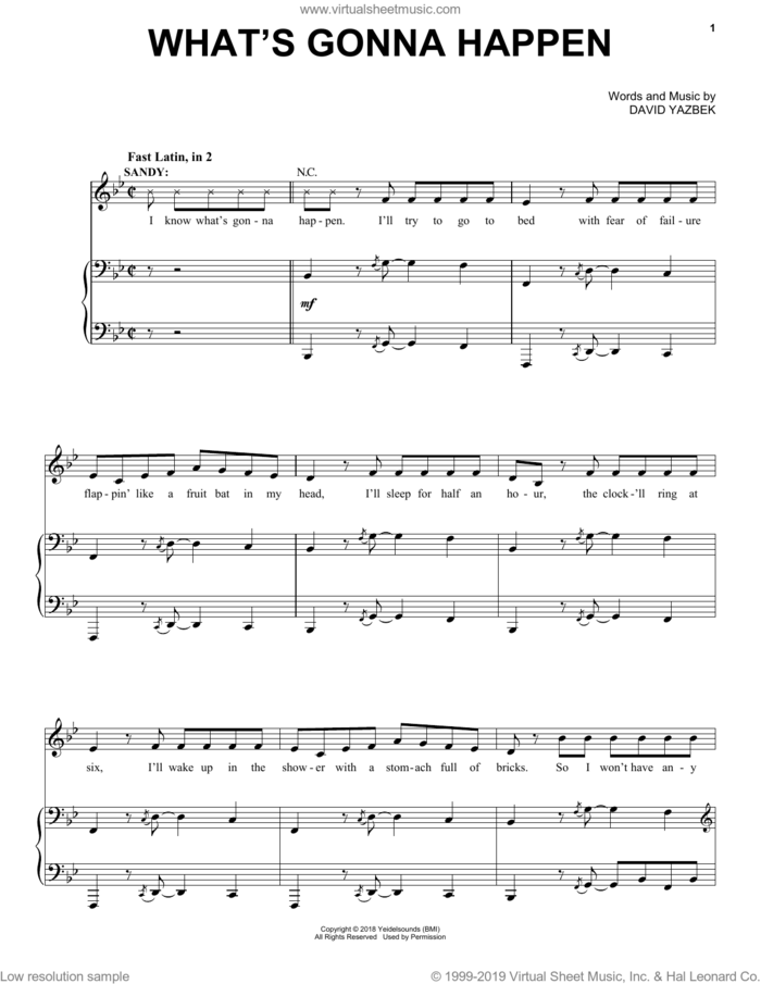 What's Gonna Happen (from the musical Tootsie) sheet music for voice and piano by David Yazbek, intermediate skill level