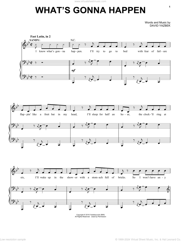 What's Gonna Happen (from the musical Tootsie) sheet music for voice and piano by David Yazbek, intermediate skill level