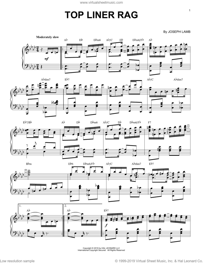 Top Liner Rag [Jazz version] sheet music for piano solo by Joseph Lamb, intermediate skill level