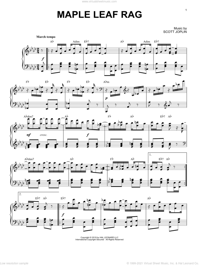 Maple Leaf Rag [Jazz version] sheet music for piano solo by Jule Styne, Bob Russell and Scott Joplin, classical score, intermediate skill level