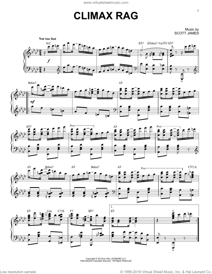 Climax Rag [Jazz version] sheet music for piano solo by James Scott, intermediate skill level