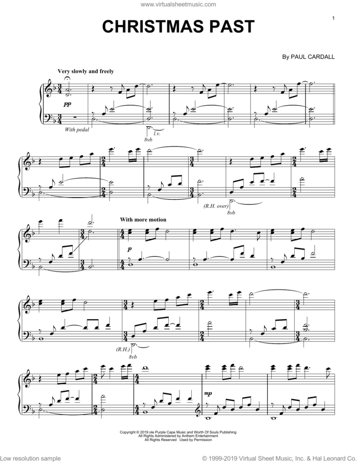 Christmas Past sheet music for piano solo by Paul Cardall, intermediate skill level