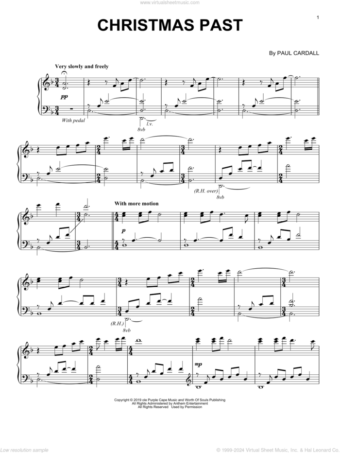 Christmas Past sheet music for piano solo by Paul Cardall, intermediate skill level