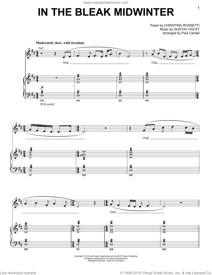 In The Bleak Midwinter (feat. Audrey Assad) (arr. Paul Cardall) sheet music for piano solo by Gustav Holst, Paul Cardall and Christina Rossetti, intermediate skill level