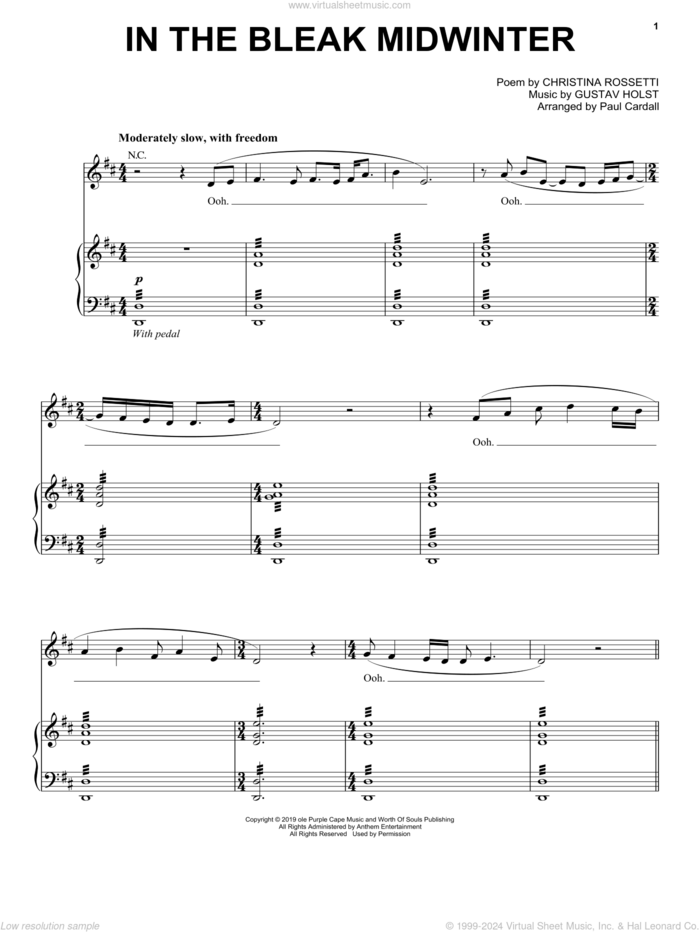 In The Bleak Midwinter (feat. Audrey Assad) (arr. Paul Cardall) sheet music for piano solo by Gustav Holst, Paul Cardall and Christina Rossetti, intermediate skill level