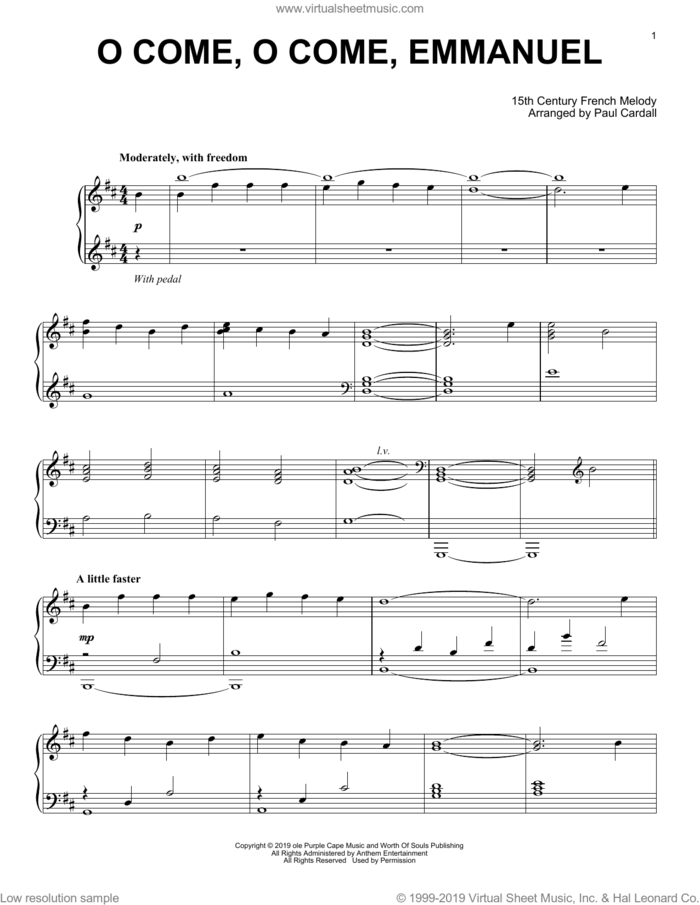 O Come, O Come, Emmanuel (arr. Paul Cardall) sheet music for piano solo by John Mason Neale, Paul Cardall, 15th Century French Melody, Henry S. Coffin, Miscellaneous and Thomas Helmore, intermediate skill level