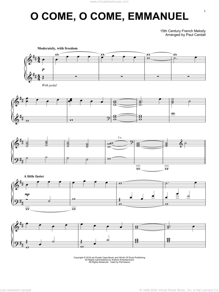 O Come, O Come, Emmanuel (arr. Paul Cardall) sheet music for piano solo by John Mason Neale, Paul Cardall, 15th Century French Melody, Henry S. Coffin, Miscellaneous and Thomas Helmore, intermediate skill level