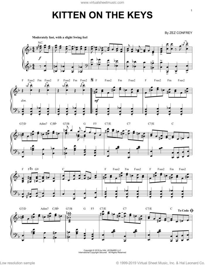 Kitten On The Keys [Jazz version] sheet music for piano solo by Zez Confrey, classical score, intermediate skill level