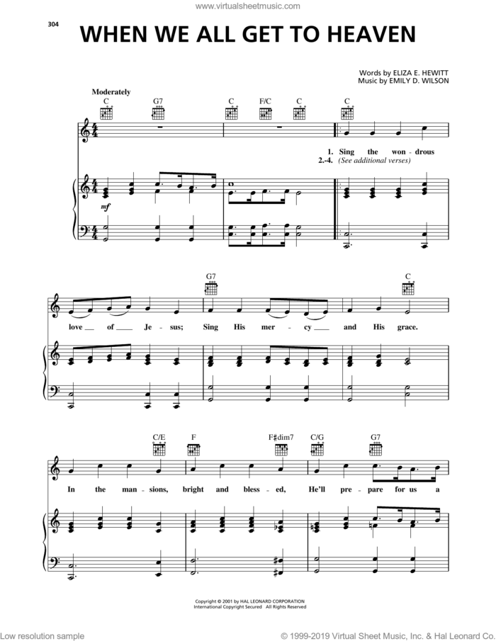 When We All Get To Heaven sheet music for voice, piano or guitar by Emily D. Wilson and Eliza E. Hewitt, intermediate skill level