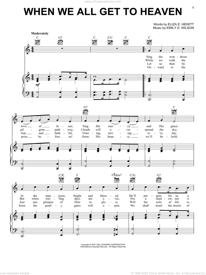 When We All Get To Heaven sheet music for voice, piano or guitar by Emily D. Wilson and Eliza E. Hewitt, intermediate skill level