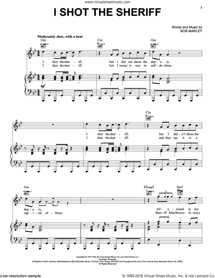I Shot The Sheriff sheet music for voice, piano or guitar by Eric Clapton, Warren G and Bob Marley, intermediate skill level