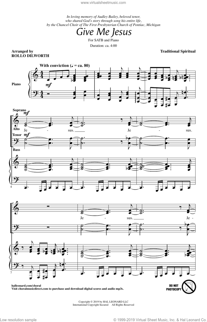 Give Me Jesus (arr. Rollo Dilworth) sheet music for choir (SATB: soprano, alto, tenor, bass)  and Rollo Dilworth, intermediate skill level