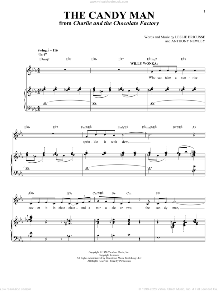 The Candy Man (from Charlie and the Chocolate Factory) sheet music for voice and piano by Leslie Bricusse, Richard Walters, Anthony Newley and Leslie Bricusse and Anthony Newley, intermediate skill level