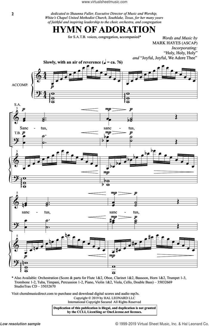 Hymn Of Adoration (incorporating 'Holy, Holy, Holy' and 'Joyful, Joyful, We Adore Thee') sheet music for choir (SATB: soprano, alto, tenor, bass) by Mark Hayes, intermediate skill level