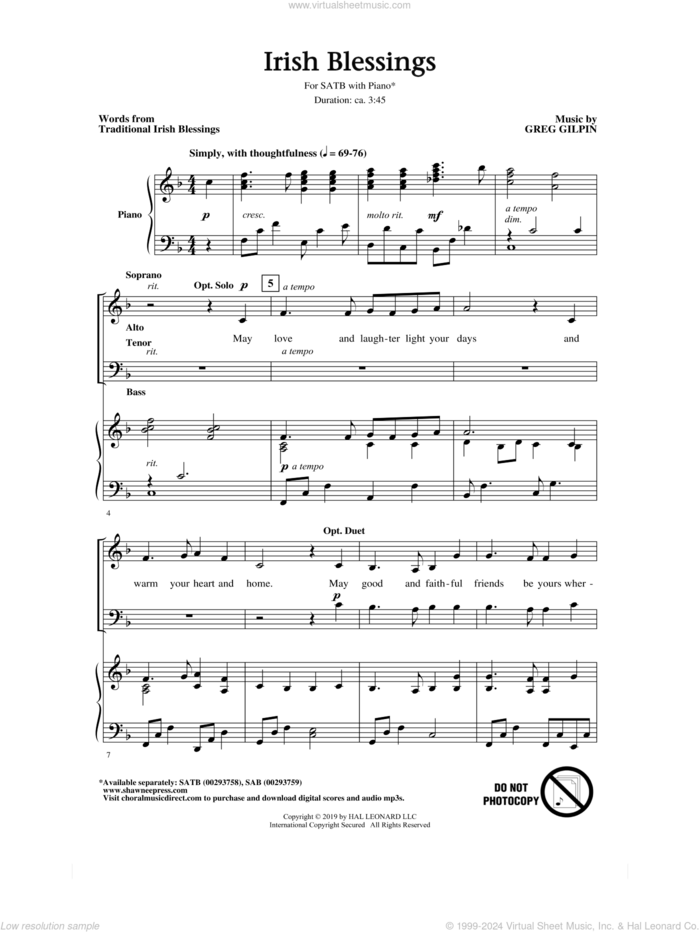 Irish Blessings sheet music for choir (SATB: soprano, alto, tenor, bass) by Greg Gilpin and Traditional Irish Blessings, intermediate skill level