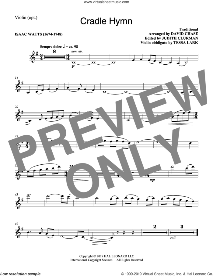 Cradle Hymn (arr. David Chase) sheet music for orchestra/band (violin) by Traditional Hymn and David Chase, intermediate skill level