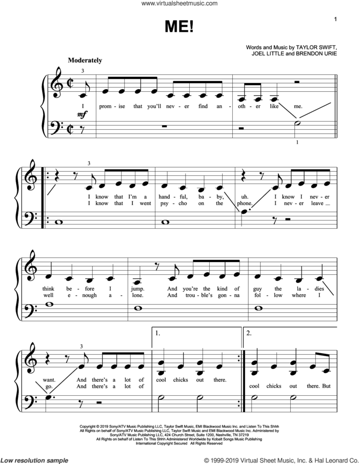 ME! (feat. Brendon Urie of Panic! At The Disco) sheet music for piano solo (big note book) by Taylor Swift, Brendon Urie and Joel Little, easy piano (big note book)