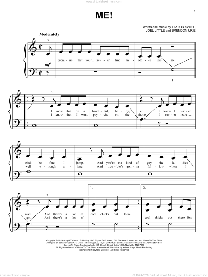 ME! (feat. Brendon Urie of Panic! At The Disco) sheet music for piano solo (big note book) by Taylor Swift, Brendon Urie and Joel Little, easy piano (big note book)