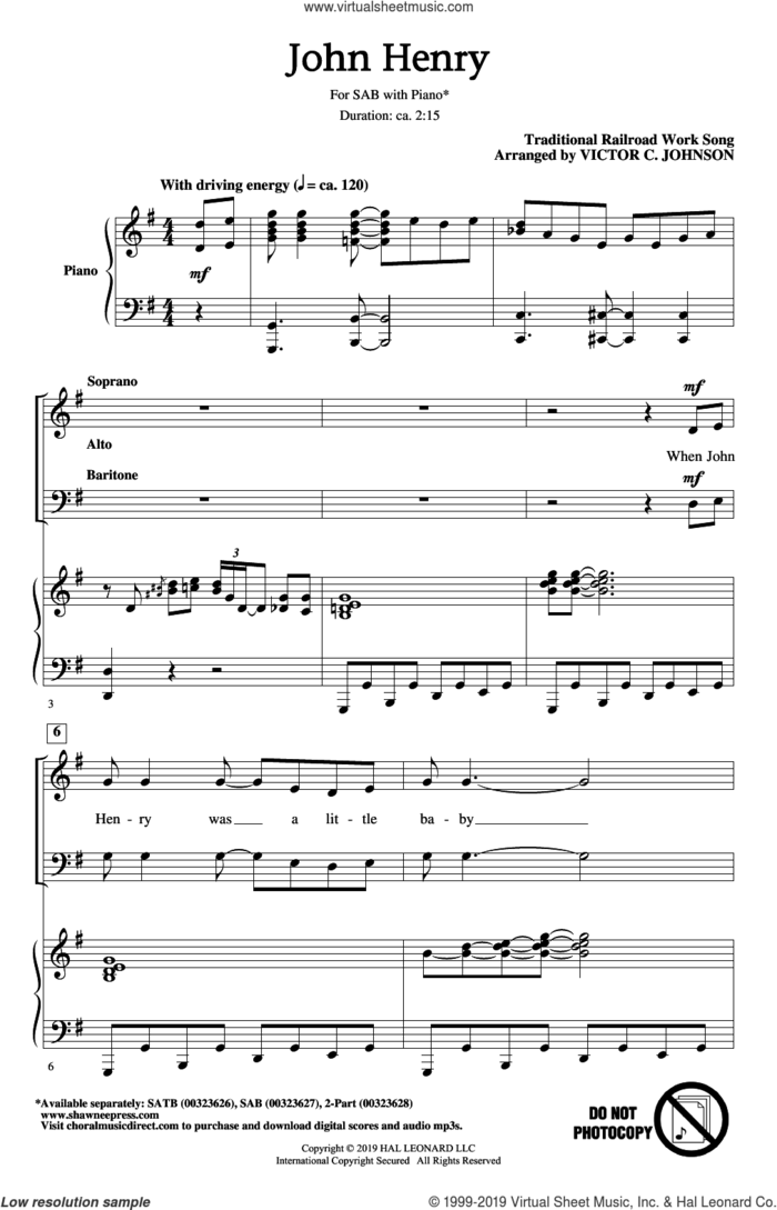 John Henry (arr. Victor C. Johnson) sheet music for choir (SAB: soprano, alto, bass) by Traditional Railroad Work Song and Victor Johnson, intermediate skill level