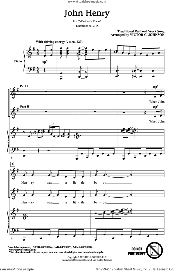 John Henry (arr. Victor C. Johnson) sheet music for choir (2-Part) by Traditional Railroad Work Song and Victor Johnson, intermediate duet