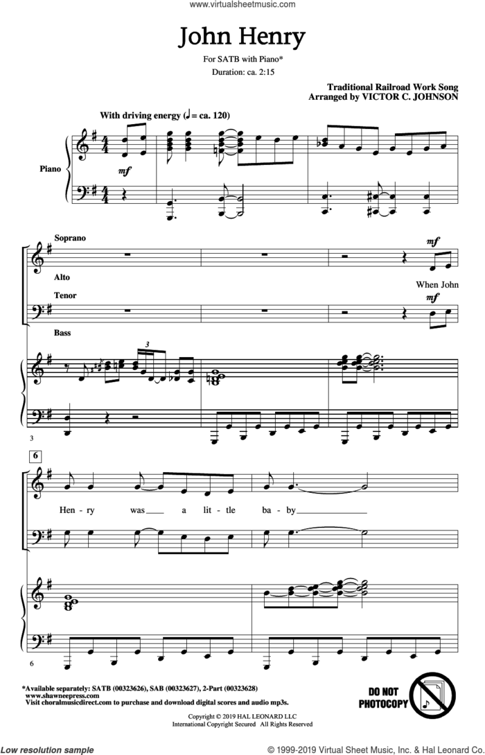 John Henry (arr. Victor C. Johnson) sheet music for choir (SATB: soprano, alto, tenor, bass) by Traditional Railroad Work Song and Victor Johnson, intermediate skill level