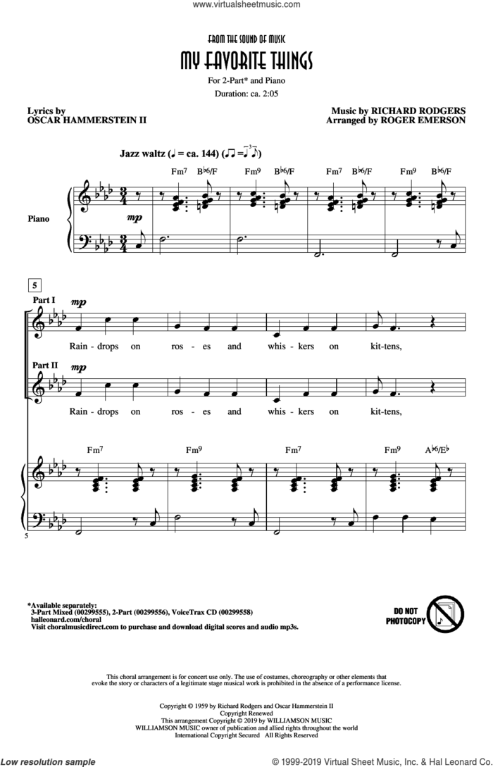My Favorite Things (from The Sound Of Music) (arr. Roger Emerson) sheet music for choir (2-Part) by Richard Rodgers, Roger Emerson, Oscar II Hammerstein and Rodgers & Hammerstein, intermediate duet