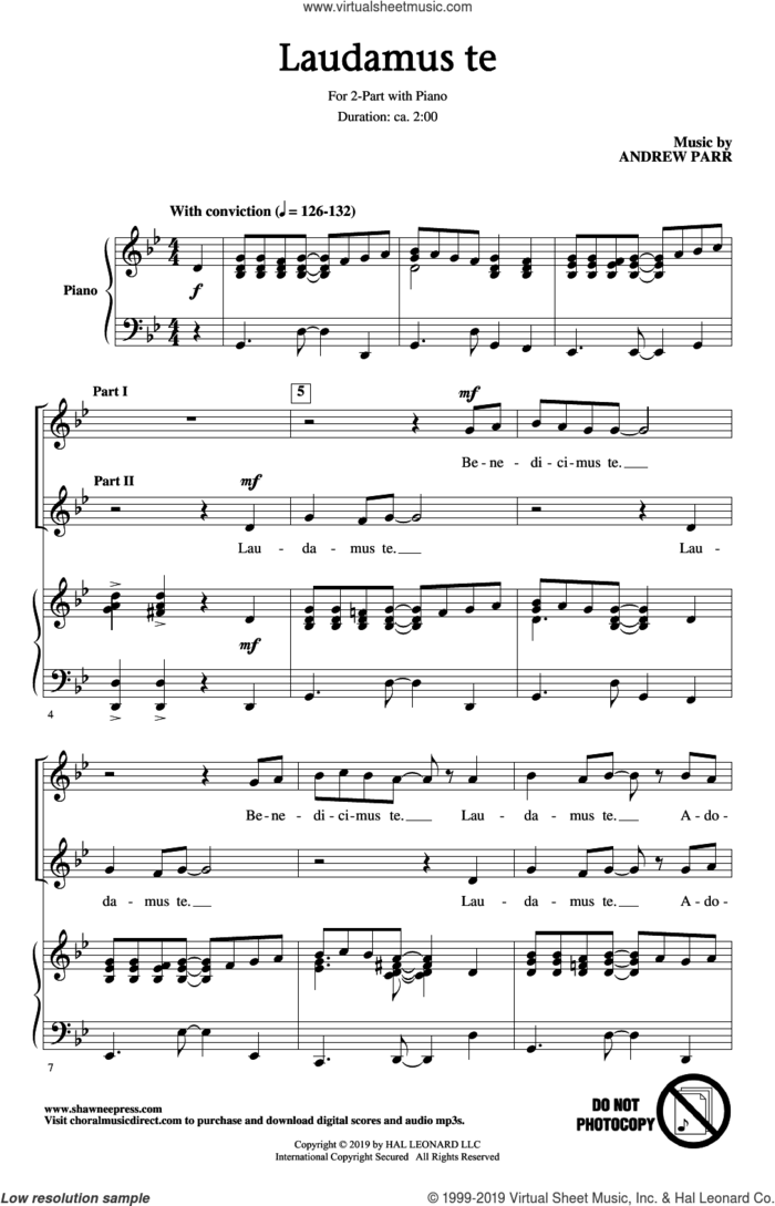 Laudamus Te sheet music for choir (2-Part) by Andrew Parr, intermediate duet