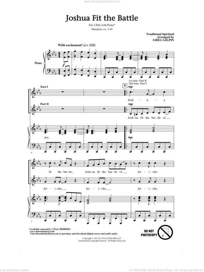 Joshua Fit The Battle (arr. Greg Gilpin) sheet music for choir (2-Part)  and Greg Gilpin, intermediate duet