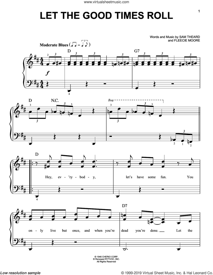 Let The Good Times Roll sheet music for piano solo by B.B. King, Fleecie Moore and Sam Theard, beginner skill level