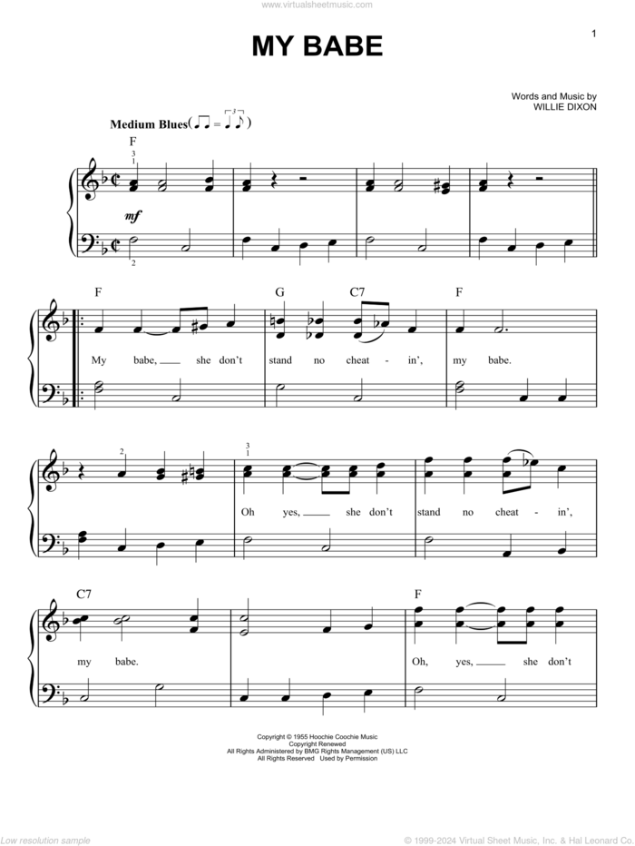 My Babe sheet music for piano solo by Little Walter and Willie Dixon, beginner skill level