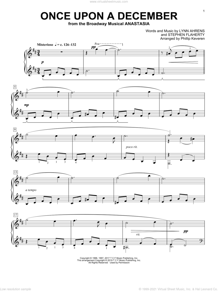 Once Upon A December [Classical version] (from Anastasia) (arr. Phillip Keveren) sheet music for piano solo by Stephen Flaherty, Phillip Keveren and Lynn Ahrens, intermediate skill level