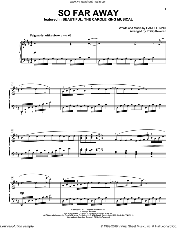 So Far Away [Classical version] (from Beautiful: The Carole King Musical) (arr. Phillip Keveren) sheet music for piano solo by Carole King and Phillip Keveren, intermediate skill level