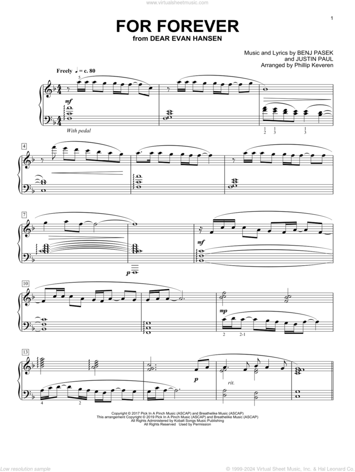 For Forever [Classical version] (from Dear Evan Hansen) (arr. Phillip Keveren) sheet music for piano solo by Pasek & Paul, Phillip Keveren, Benj Pasek and Justin Paul, intermediate skill level