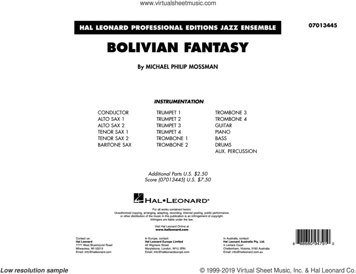 Bolivian Fantasy (COMPLETE) sheet music for jazz band by Michael Philip Mossman, intermediate skill level