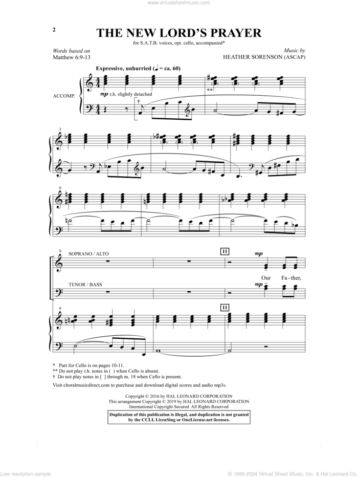 The New Lord's Prayer sheet music for choir (SATB: soprano, alto, tenor, bass) by Heather Sorenson and Matthew 6:9-13, intermediate skill level