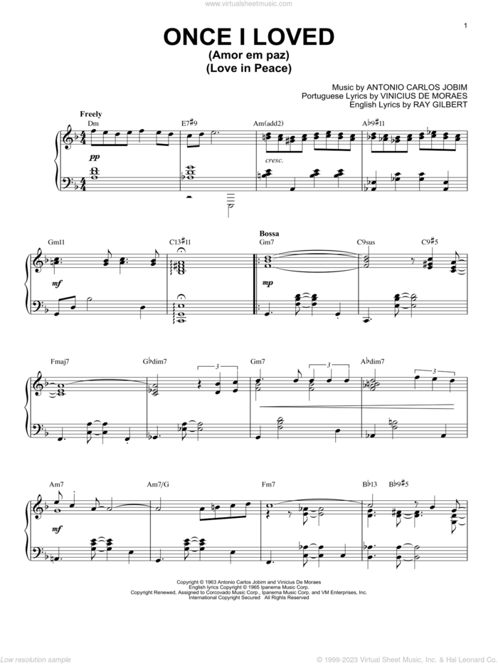 Once I Loved (Amor Em Paz) (Love In Peace) [Jazz version] (arr. Brent Edstrom) sheet music for piano solo by Antonio Carlos Jobim, Brent Edstrom and Vinicius de Moraes, intermediate skill level