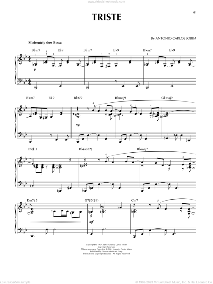 Triste [Jazz version] (arr. Brent Edstrom) sheet music for piano solo by Antonio Carlos Jobim and Brent Edstrom, intermediate skill level