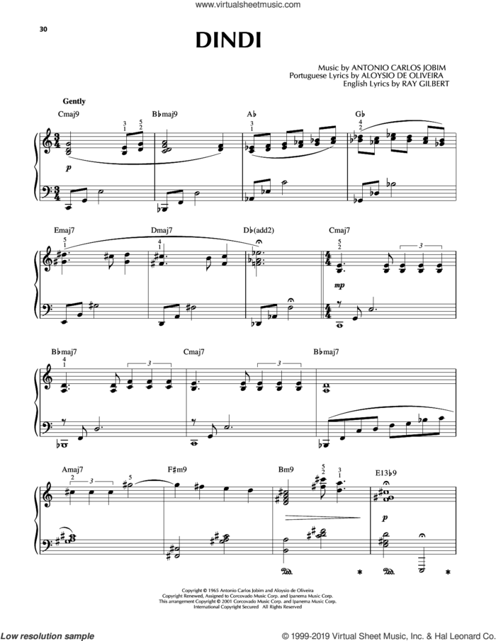 Dindi [Jazz version] (arr. Brent Edstrom) sheet music for piano solo by Antonio Carlos Jobim, Brent Edstrom, Aloysio de Oliveira and Ray Gilbert, intermediate skill level