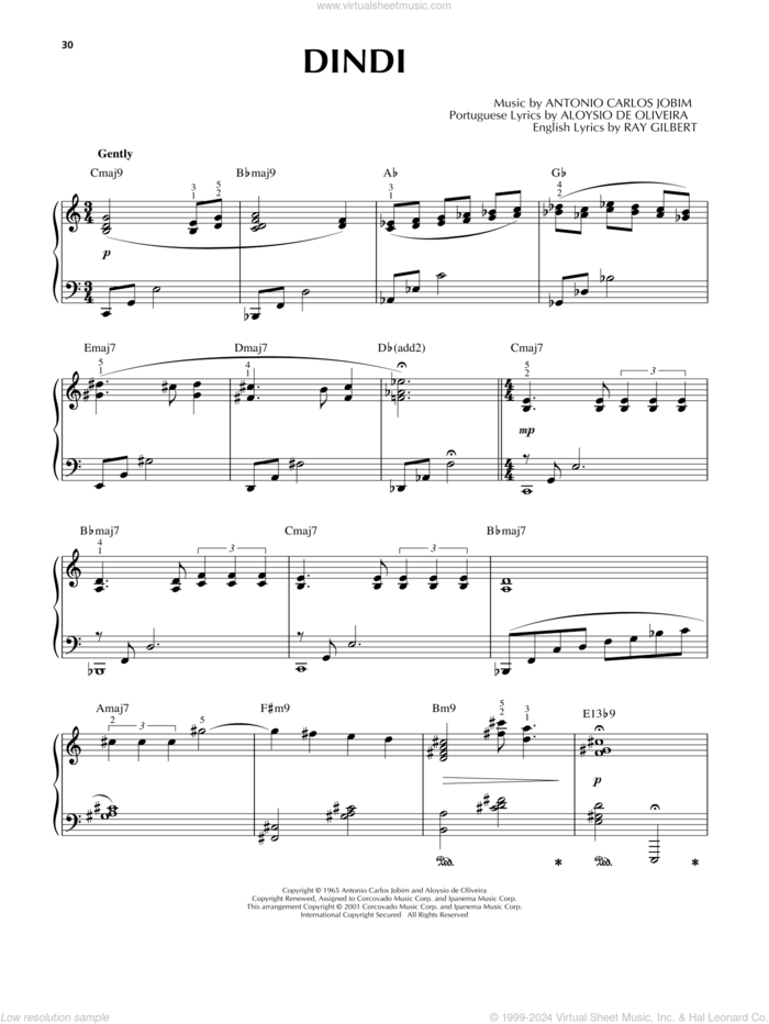 Dindi [Jazz version] (arr. Brent Edstrom) sheet music for piano solo by Antonio Carlos Jobim, Brent Edstrom, Aloysio de Oliveira and Ray Gilbert, intermediate skill level