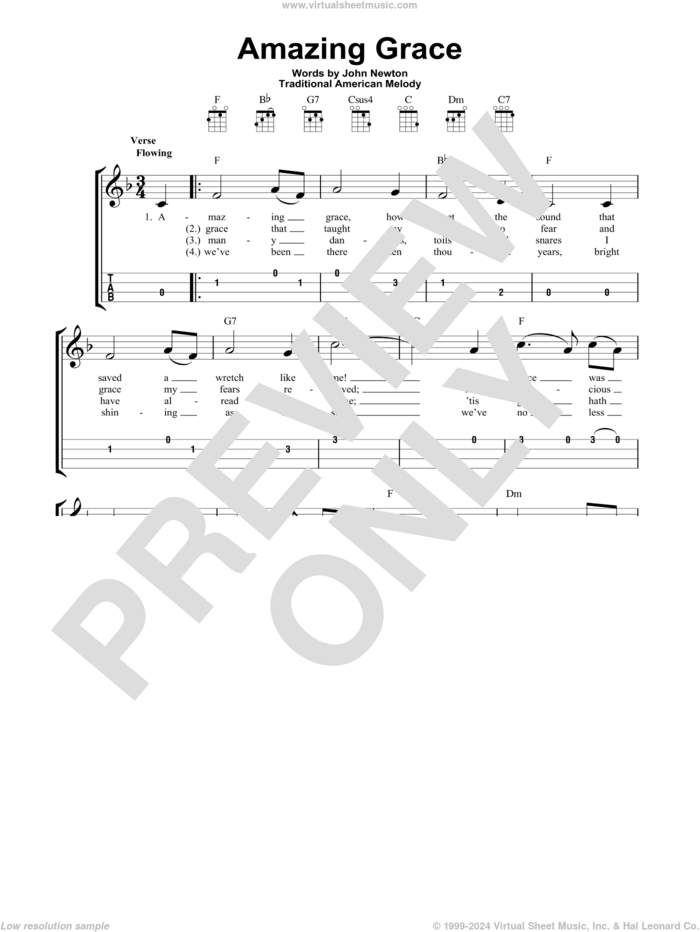 Amazing Grace sheet music for ukulele (easy tablature) (ukulele easy tab) by John Newton, Edwin O. Excell and Miscellaneous, wedding score, intermediate skill level