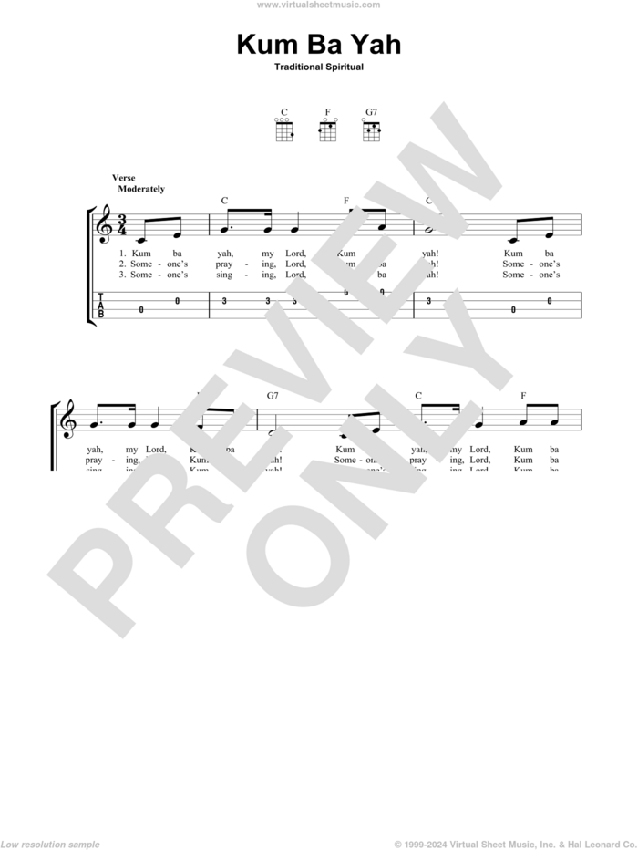 Kum Ba Yah sheet music for ukulele (easy tablature) (ukulele easy tab), intermediate skill level