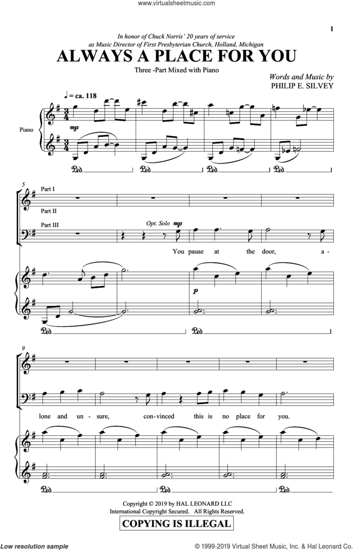 Always A Place For You sheet music for choir (3-Part Mixed) by Philip Silvey, intermediate skill level