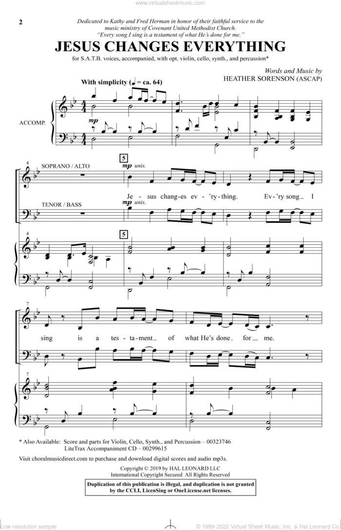 Jesus Changes Everything sheet music for choir (SATB: soprano, alto, tenor, bass) by Heather Sorenson, intermediate skill level